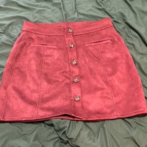 Suede deep red skirt. Size 14. Worn once.